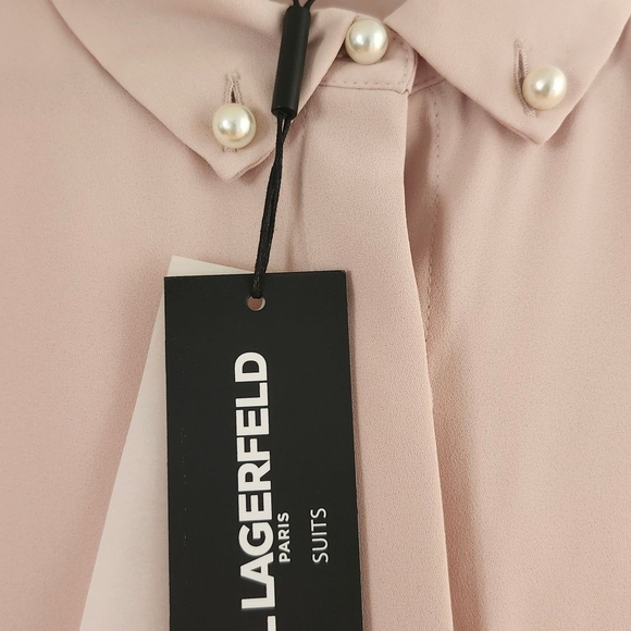 BNWT Karl LAGERFELD  Pink Sleeveless Blouse Top Faux Pearl Embellished Size M - Picture 3 of 13